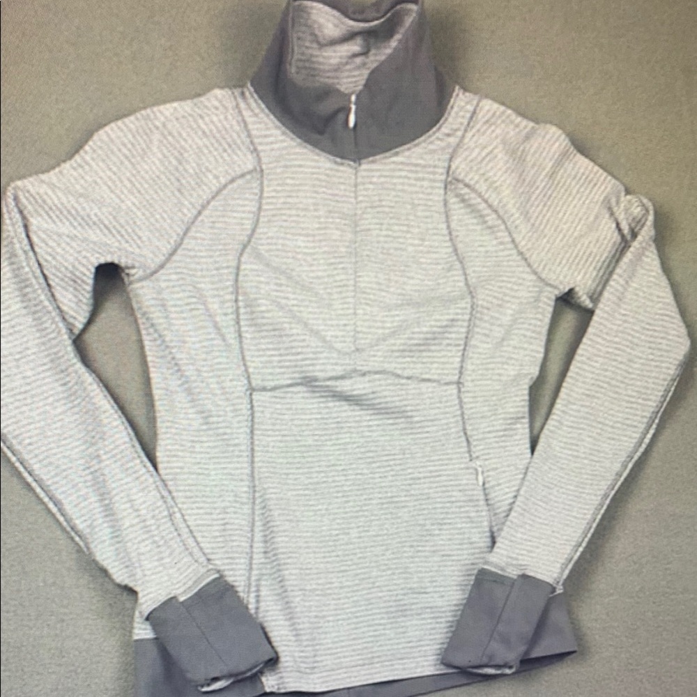 Gray Striped Pullover with High Collar